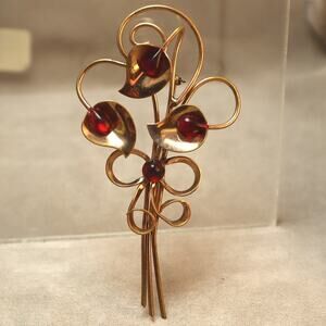 Retro Rose Gold Lucite 4" Floral Spray Brooch Vintage Pin